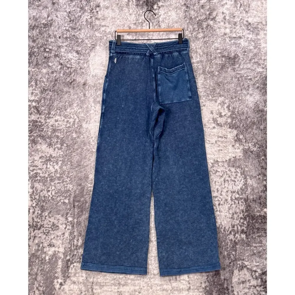 Free People Movement Sweatpants XS Womens Indigo Blue French Terry Wide Leg